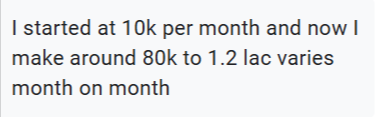 Student win screenshot: 10k → ₹80k–1.2L / month